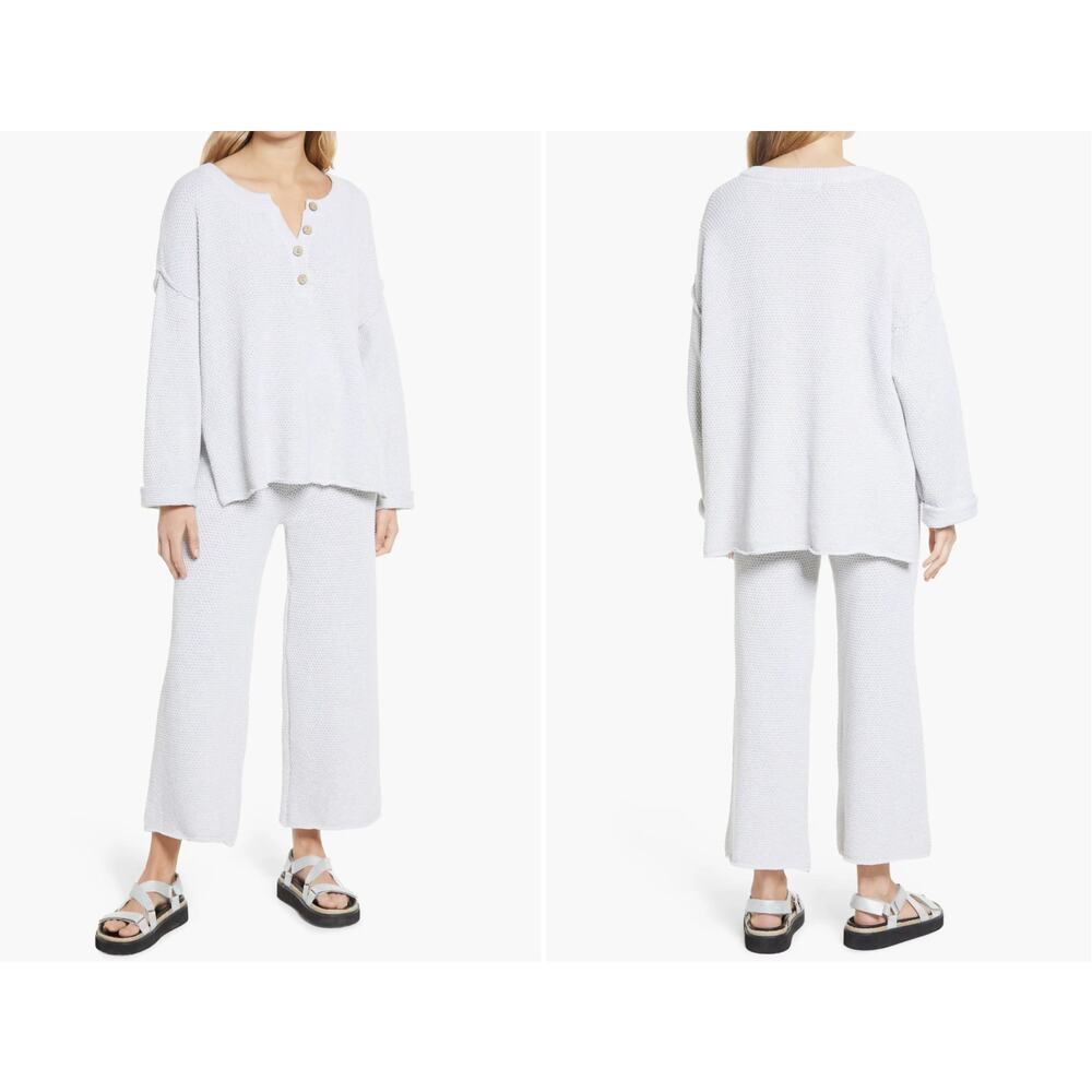 NWT Free People free-est Hailee Waffle Sweater Top & Wide Leg Pants Knit Set